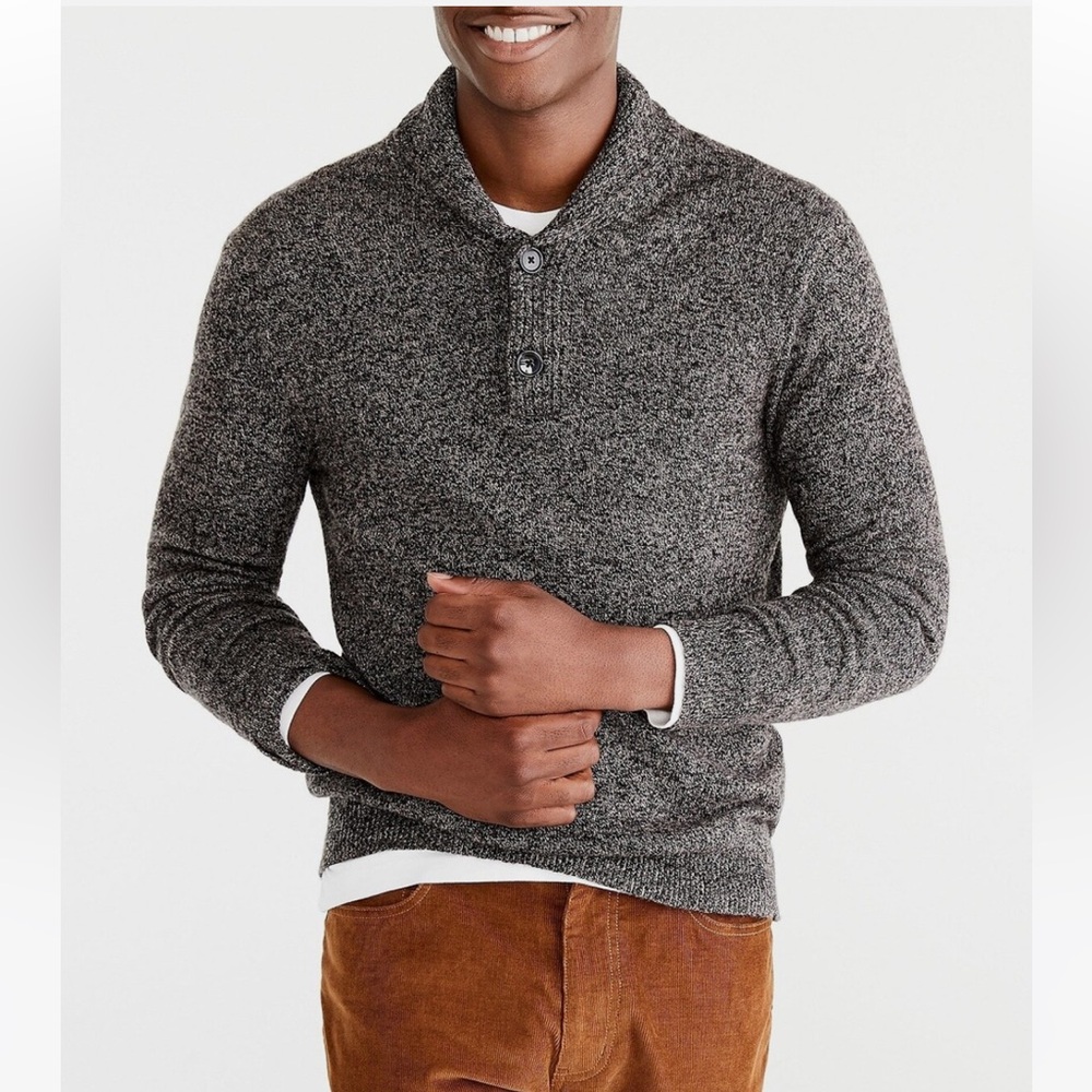 J. Crew  Lambswool Shawl neck collar marled charcoal grey size L